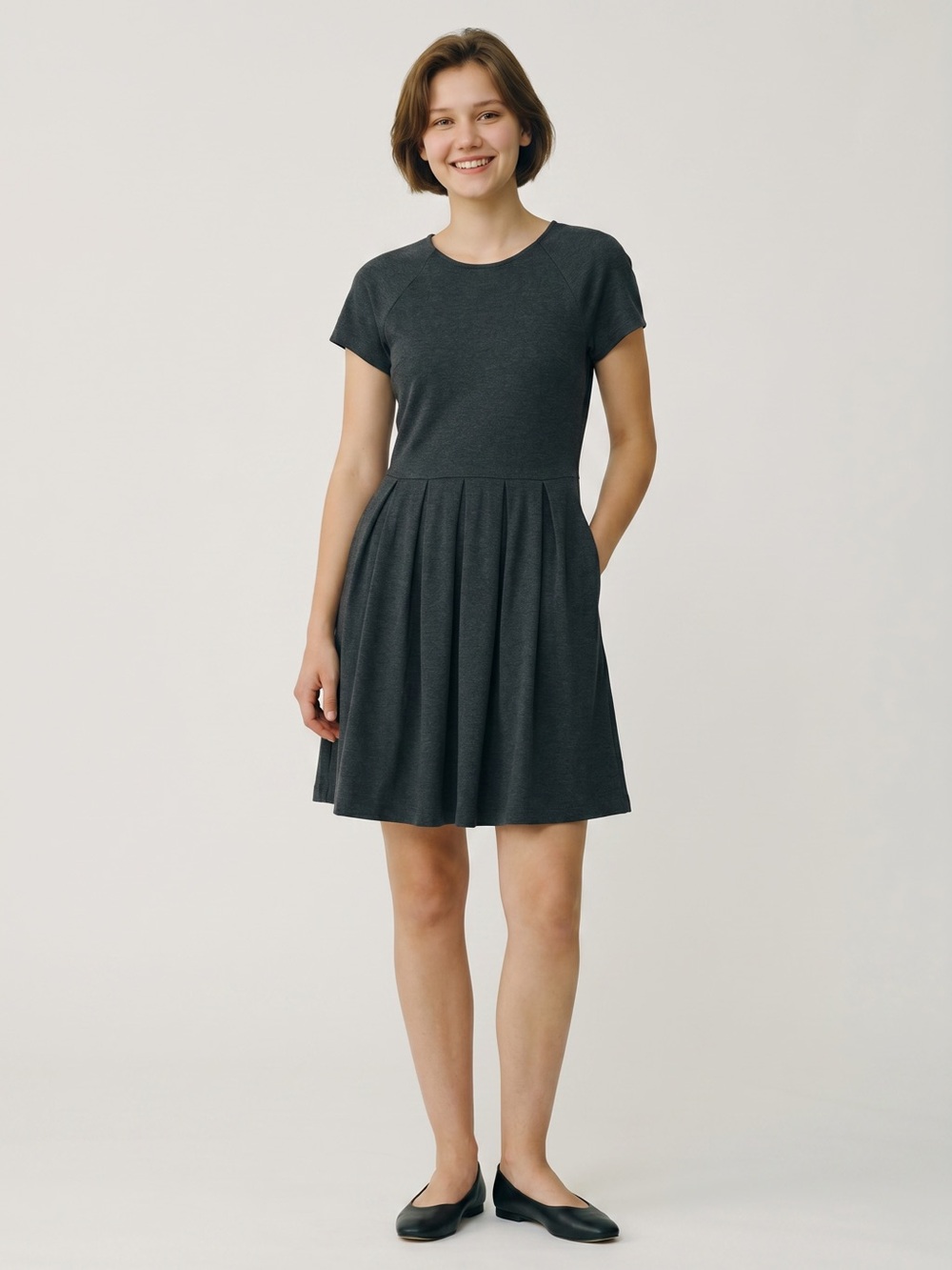 Peruvian Connection Charcoal Dress Pleated Fit & Flare Luxury Estimated Medium